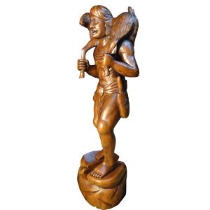 Indonesian Wood carving hand carved sculpture of man carrying a lamb